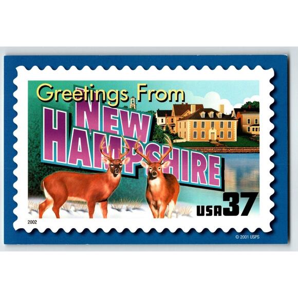 Other - Greetings From New Hampshire Large Letter Chrome Postcard USPS 2001 Deer Unused